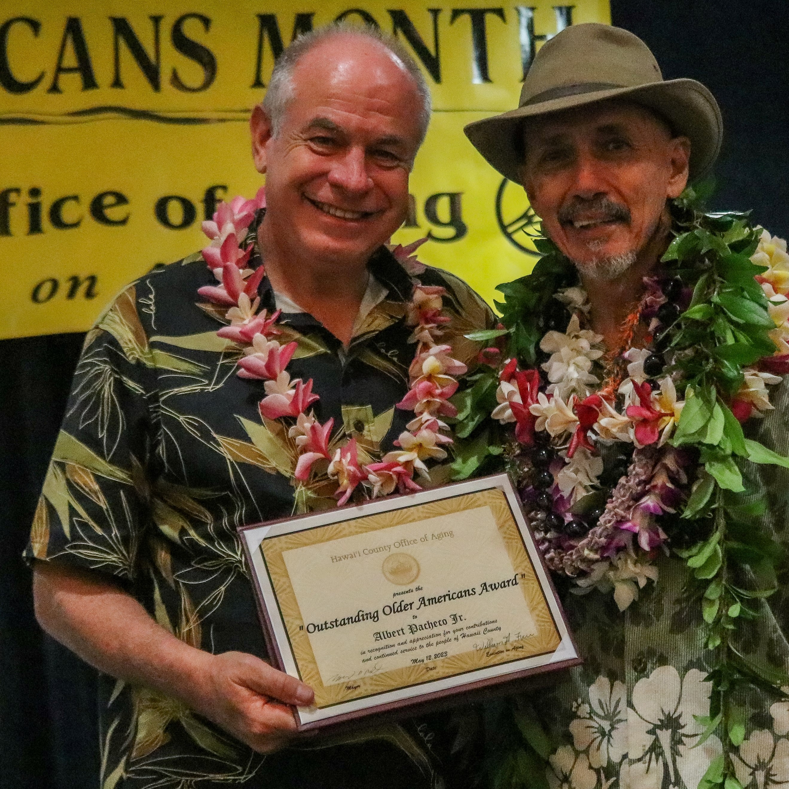 Older American Awardee Albert Pacheco Jr.  pictured with Hawai’i County Mayor Mitch Roth