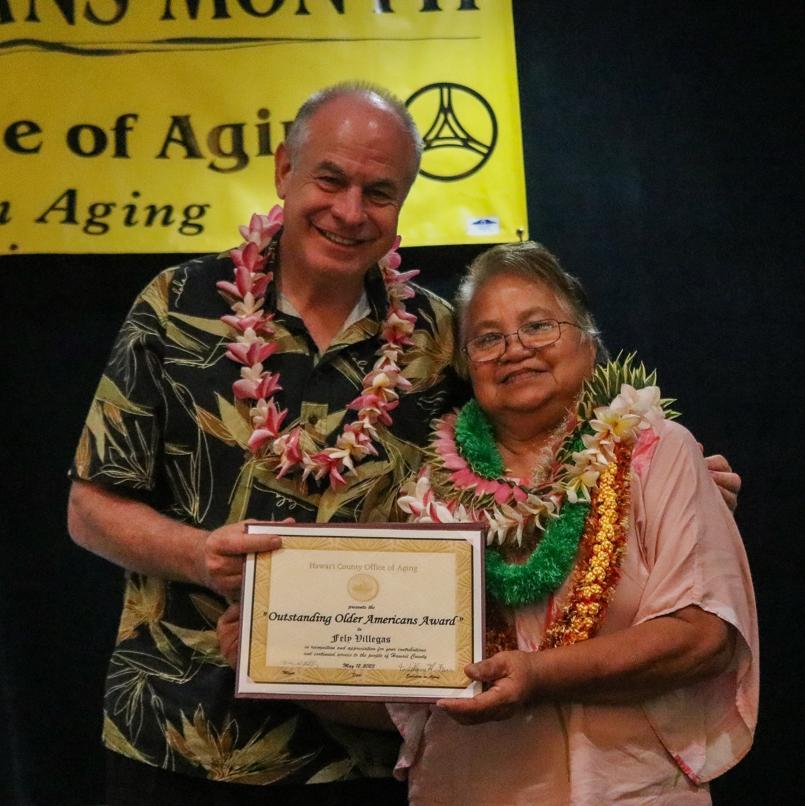 Older American Awardee Fely Villegas pictured with Hawai’i County Mayor Mitch Roth