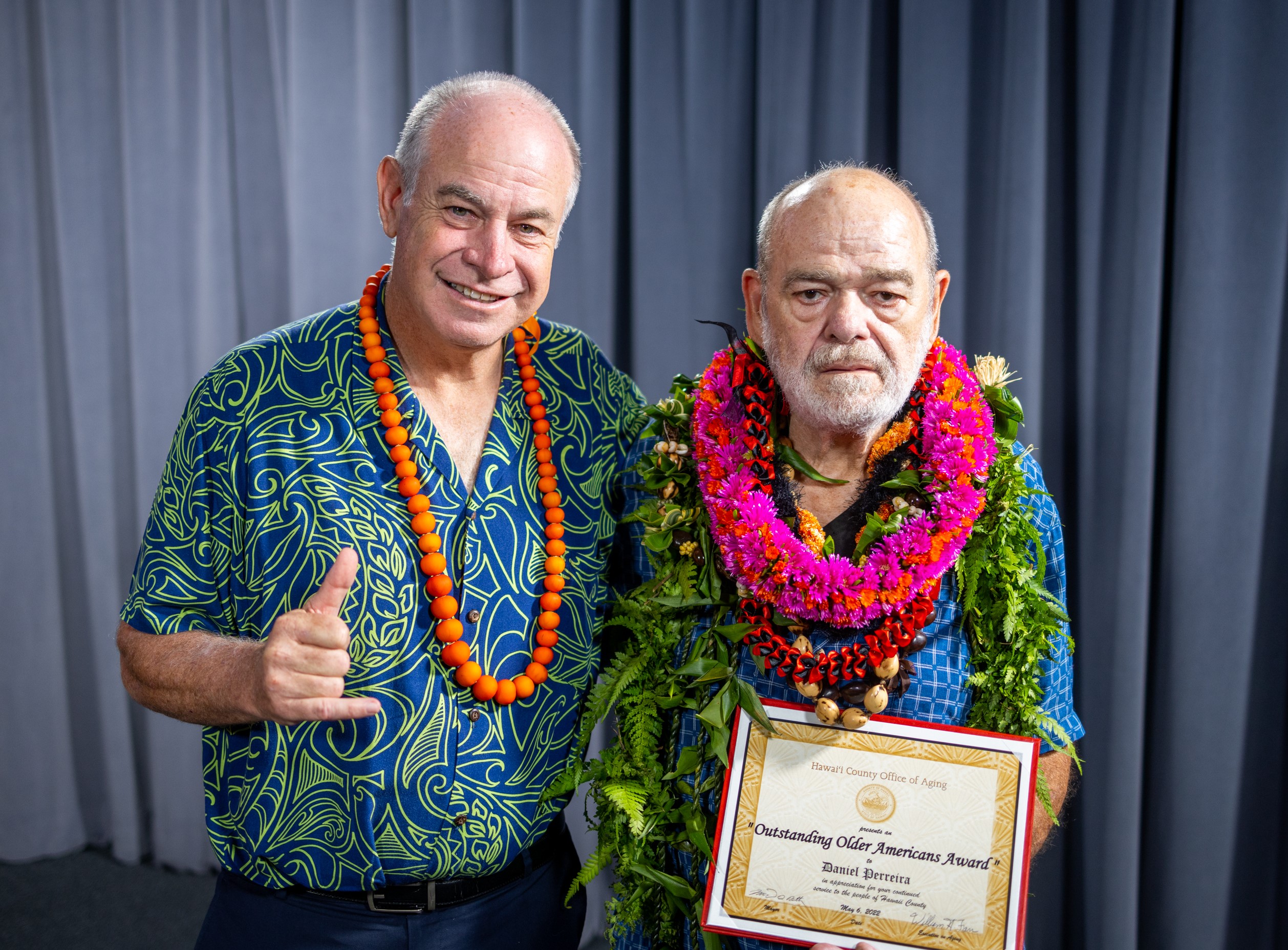 Older American Awardee Daniel Perreira pictured with Hawai’i County Mayor Mitch Roth